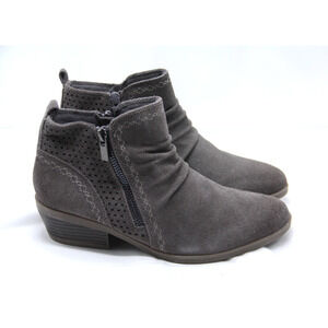 Earth Origins Collette Boots Womens 7 M Gray Suede Comfort Zip Ankle Booties
